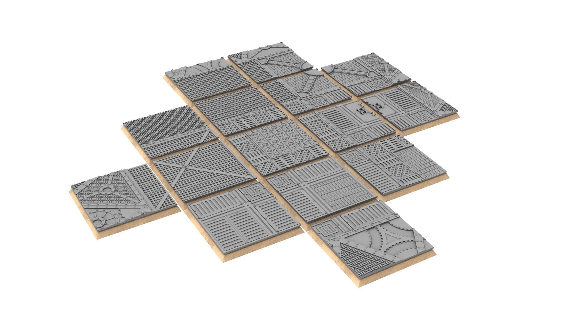 Industrial - Textured Square Bases, lot of 20mm to 100mm INDRV Factory ground usable for Oldhammer, 9th age, King of war, wargame...