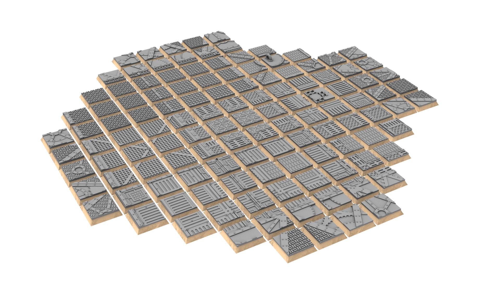 Industrial - Textured Square Bases, lot of 20mm to 100mm INDRV Factory ground usable for Oldhammer, 9th age, King of war, wargame...