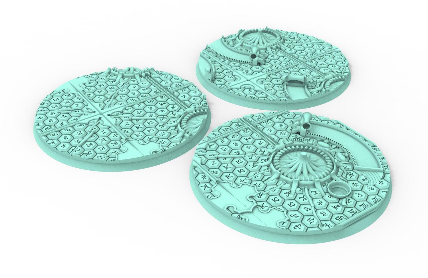 Dark City - Textured Round Bases, lot of 25mm to 160mm DRKCT Eldar space fantasy elves runic ground set 4 usable for warmachine, wargame...