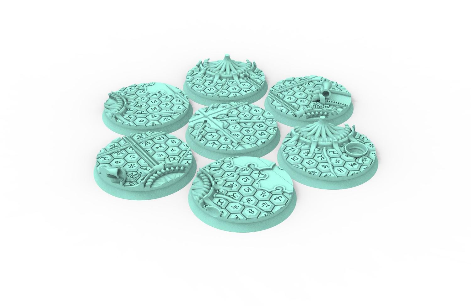 Dark City - Textured Round Bases, lot of 25mm to 160mm DRKCT Eldar space fantasy elves runic ground set 4 usable for warmachine, wargame...