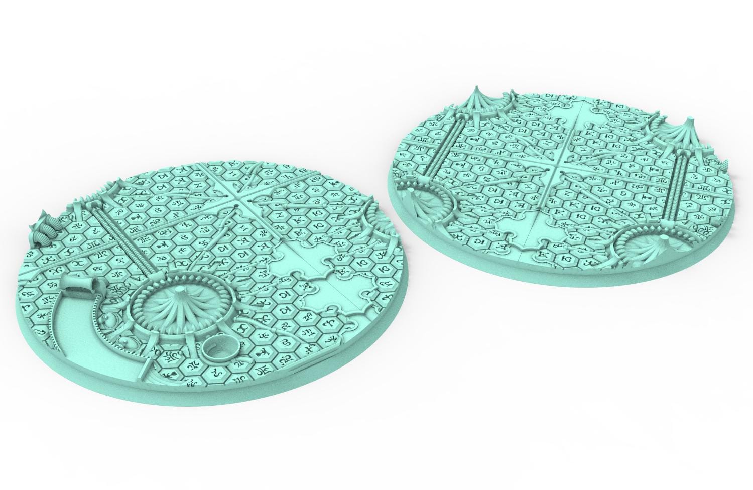 Dark City - Textured Round Bases, lot of 25mm to 160mm DRKCT Eldar space fantasy elves runic ground set 4 usable for warmachine, wargame...