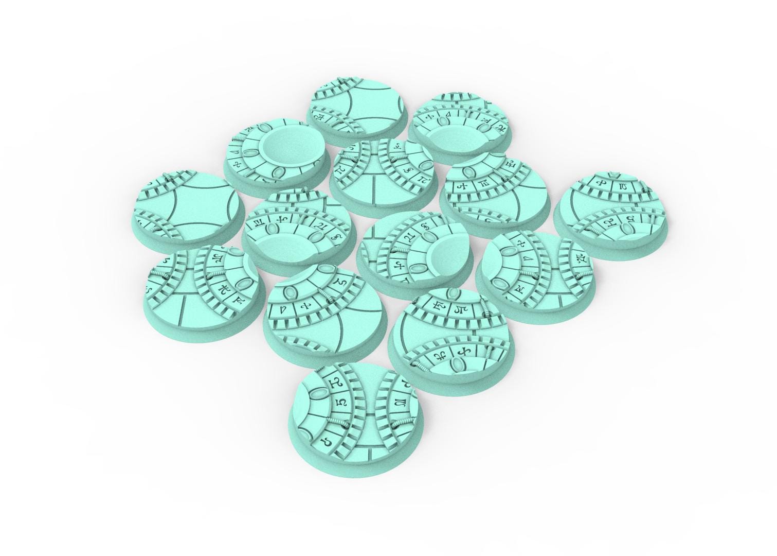 Dark City - Textured Round Bases, lot of 25mm to 160mm DRKCT Eldar space fantasy elves runic ground set 3 usable for warmachine, wargame...