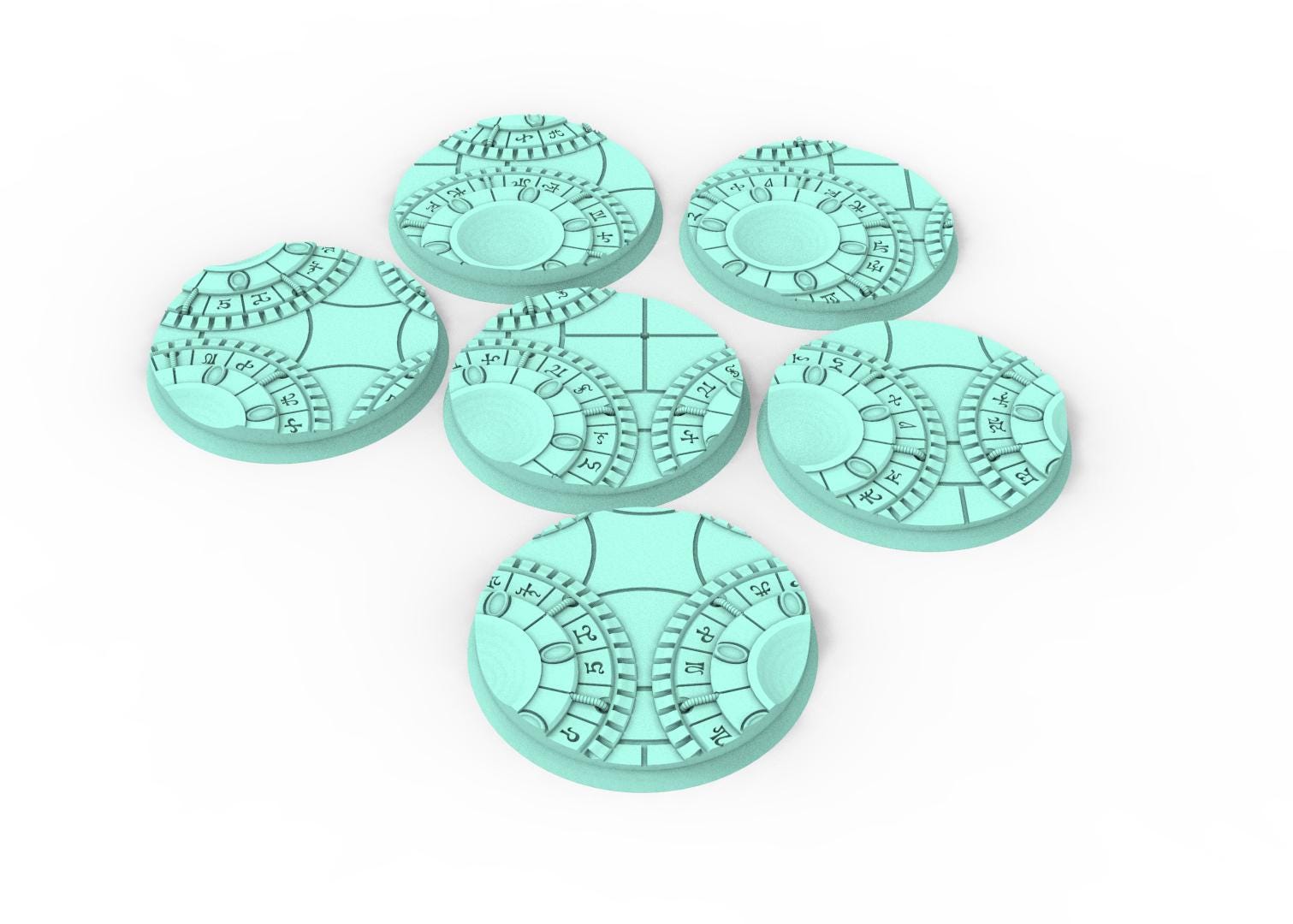 Dark City - Textured Round Bases, lot of 25mm to 160mm DRKCT Eldar space fantasy elves runic ground set 3 usable for warmachine, wargame...