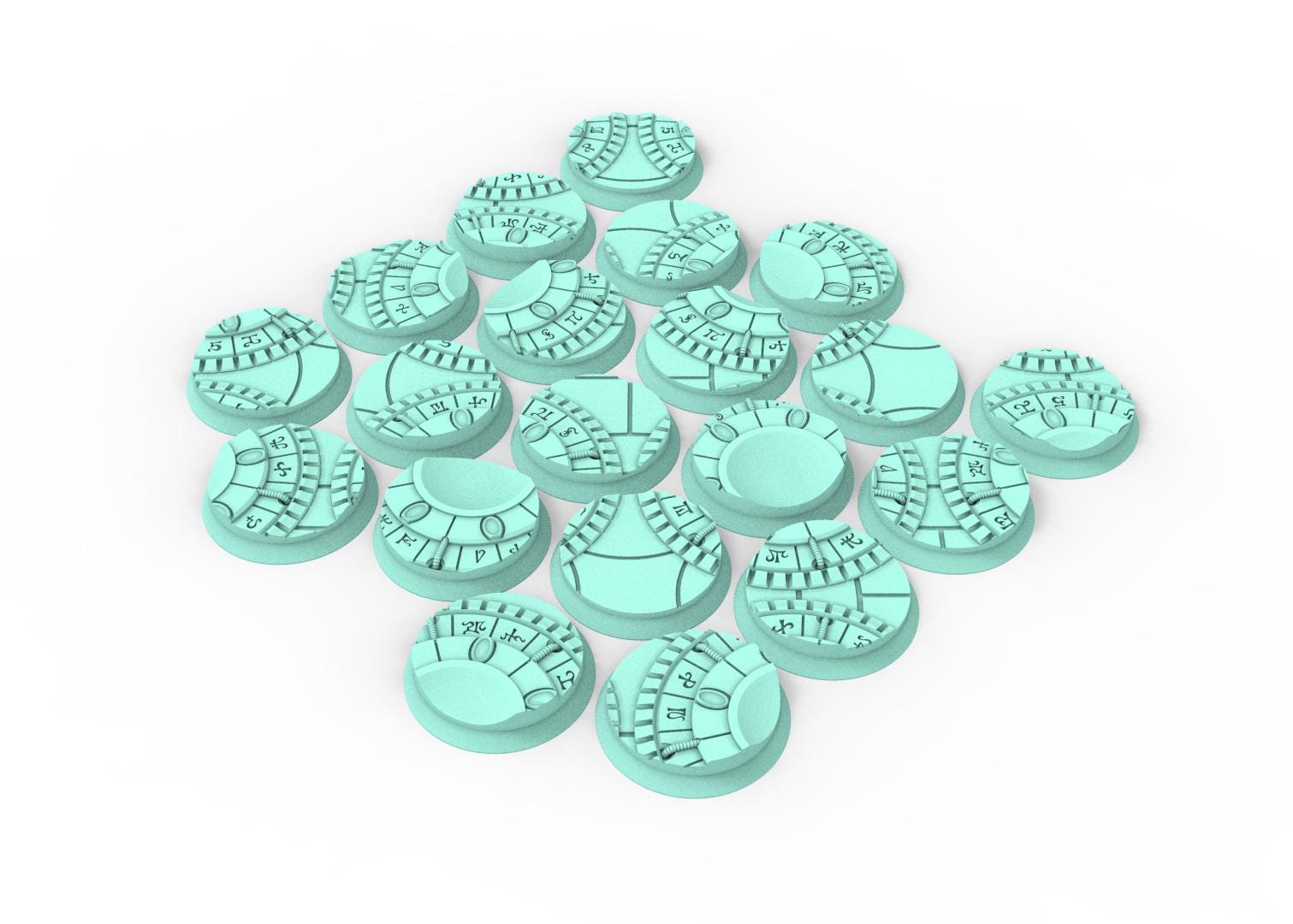 Dark City - Textured Round Bases, lot of 25mm to 160mm DRKCT Eldar space fantasy elves runic ground set 3 usable for warmachine, wargame...