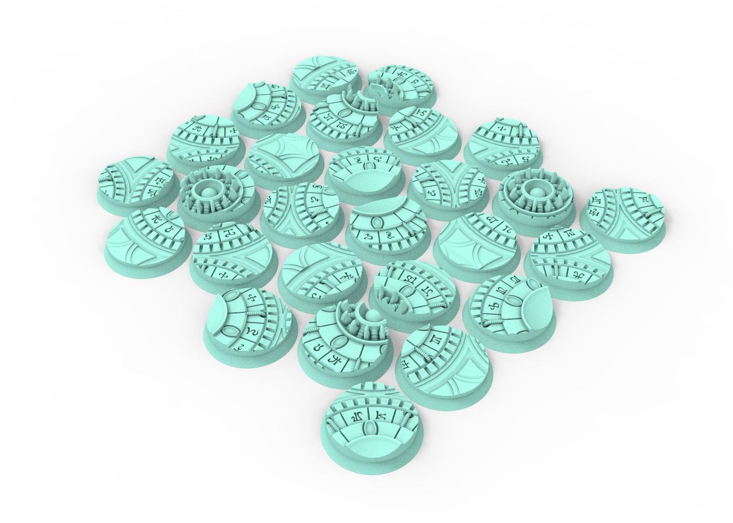 Dark City - Textured Round Bases, lot of 25mm to 160mm DRKCT Eldar space fantasy elves runic ground set 2 usable for warmachine, wargame...