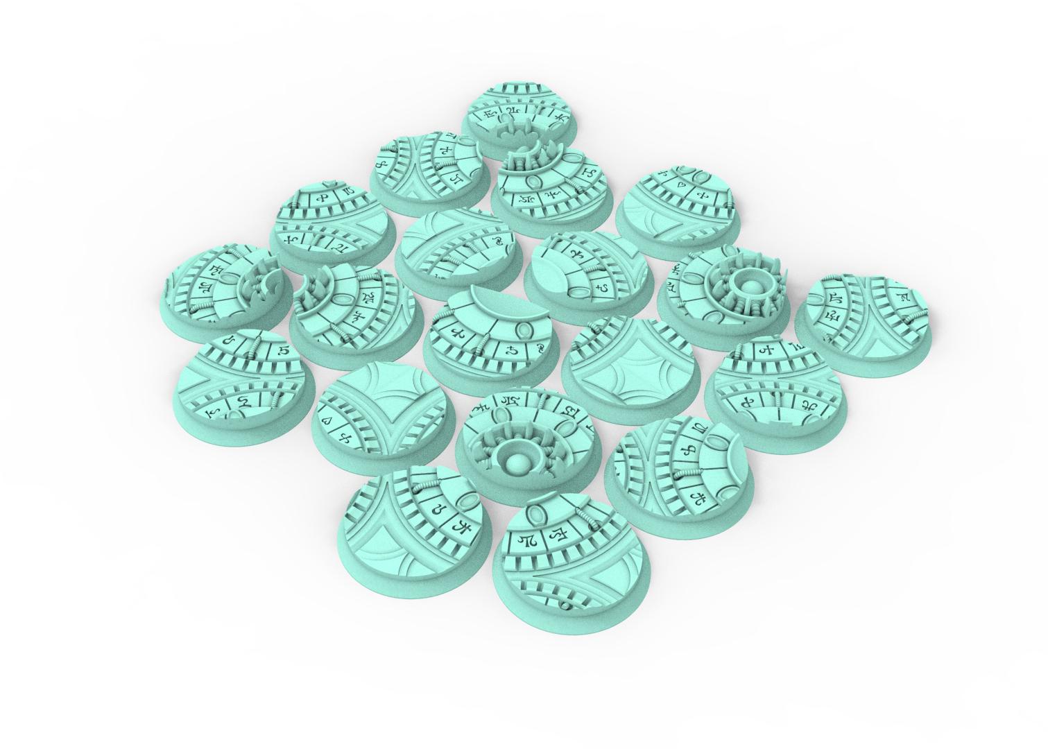 Dark City - Textured Round Bases, lot of 25mm to 160mm DRKCT Eldar space fantasy elves runic ground set 2 usable for warmachine, wargame...