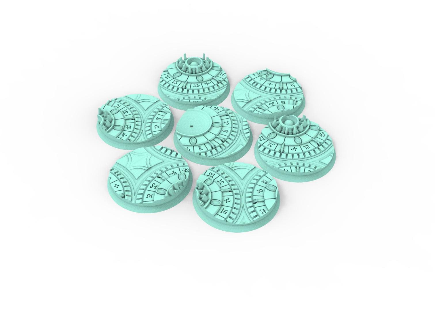 Dark City - Textured Round Bases, lot of 25mm to 160mm DRKCT Eldar space fantasy elves runic ground set 2 usable for warmachine, wargame...