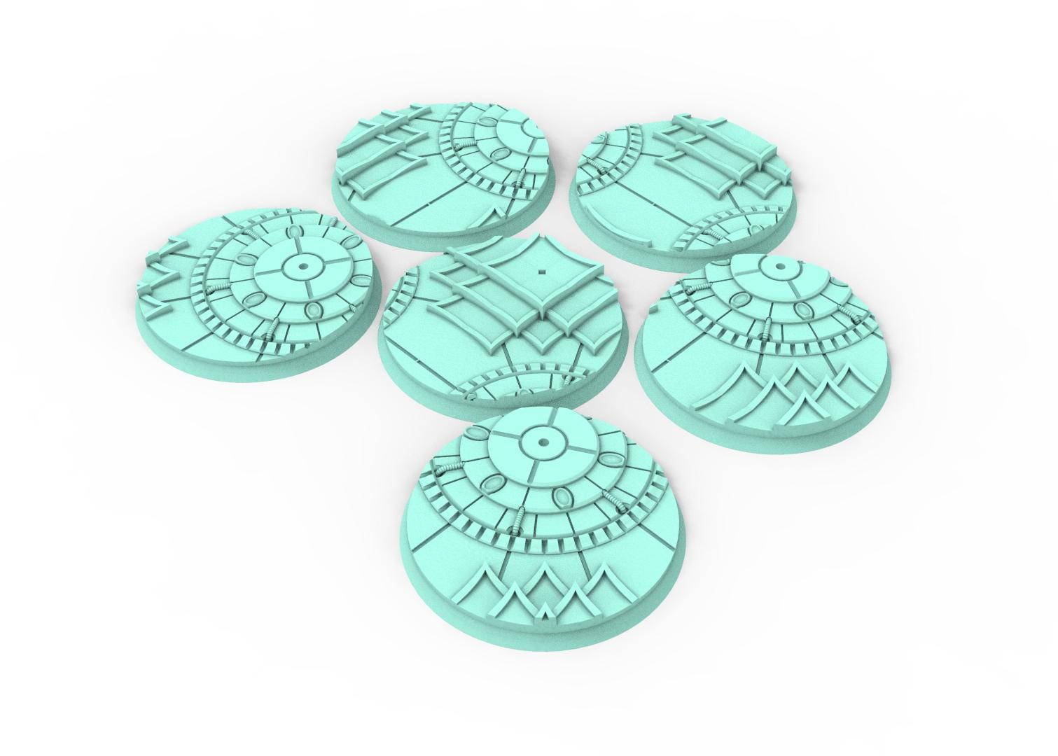 Dark City - Textured Round Bases, lot of 25mm to 160mm DRKCT Eldar space fantasy elves runic ground set 1 usable for warmachine, wargame...