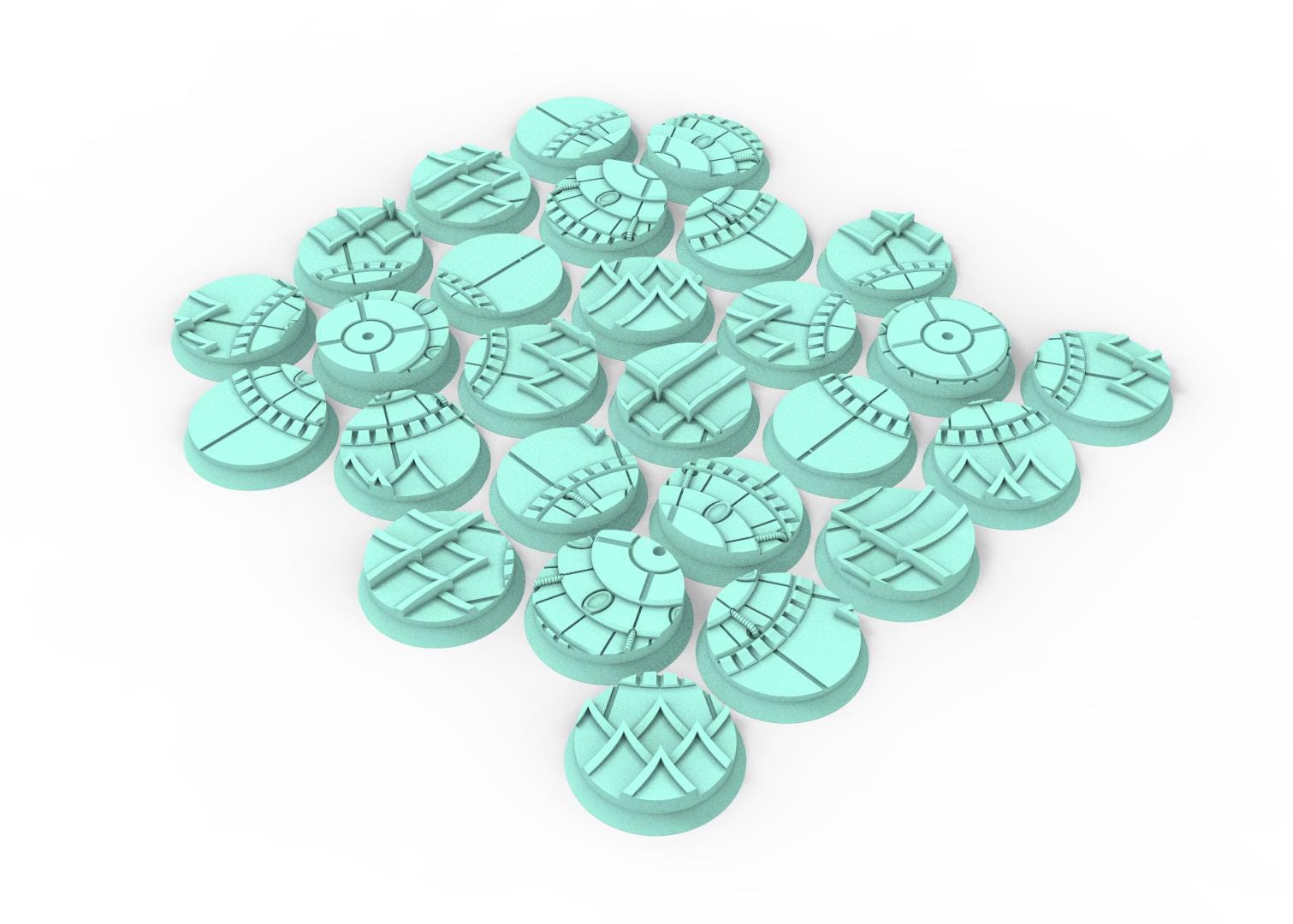 Dark City - Textured Round Bases, lot of 25mm to 160mm DRKCT Eldar space fantasy elves runic ground set 1 usable for warmachine, wargame...