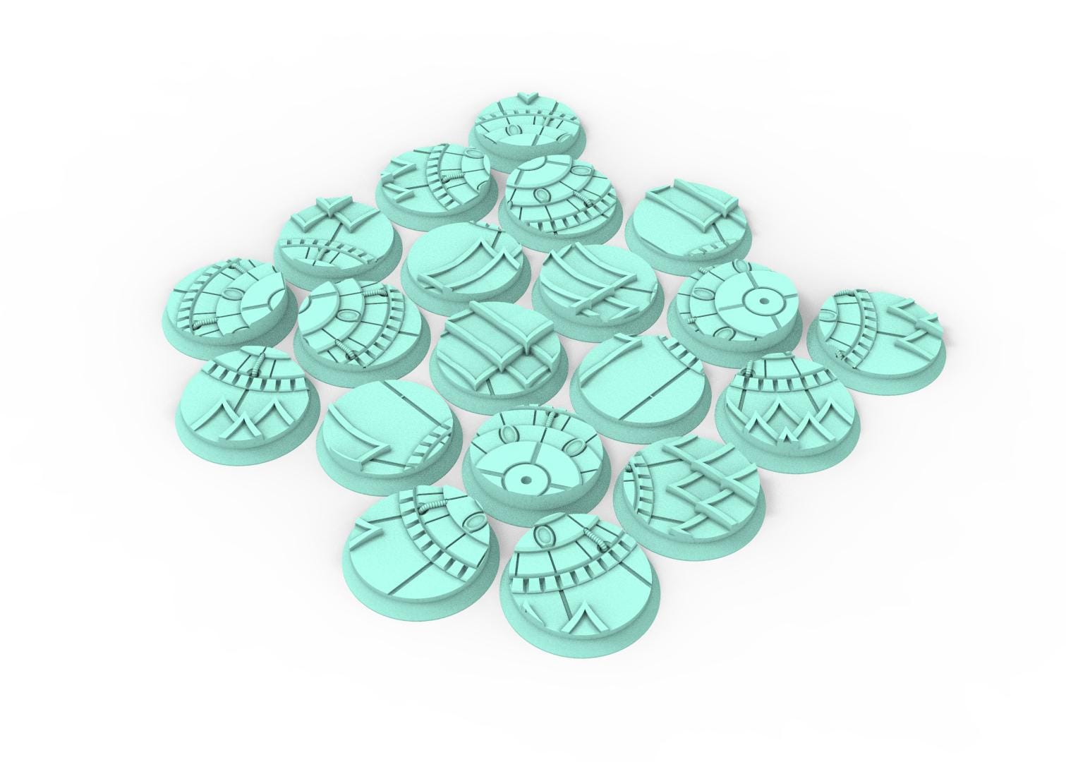 Dark City - Textured Round Bases, lot of 25mm to 160mm DRKCT Eldar space fantasy elves runic ground set 1 usable for warmachine, wargame...