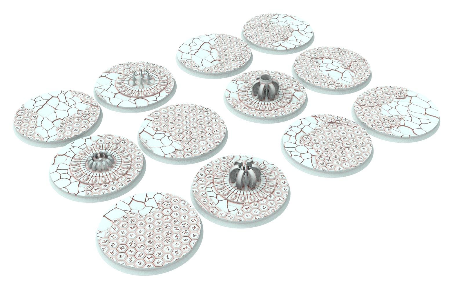 Dark City - Textured Round Bases, lot of 25mm to 160mm DRKCT Eldar space fantasy elves runic ground set 6 usable for warmachine, wargame...