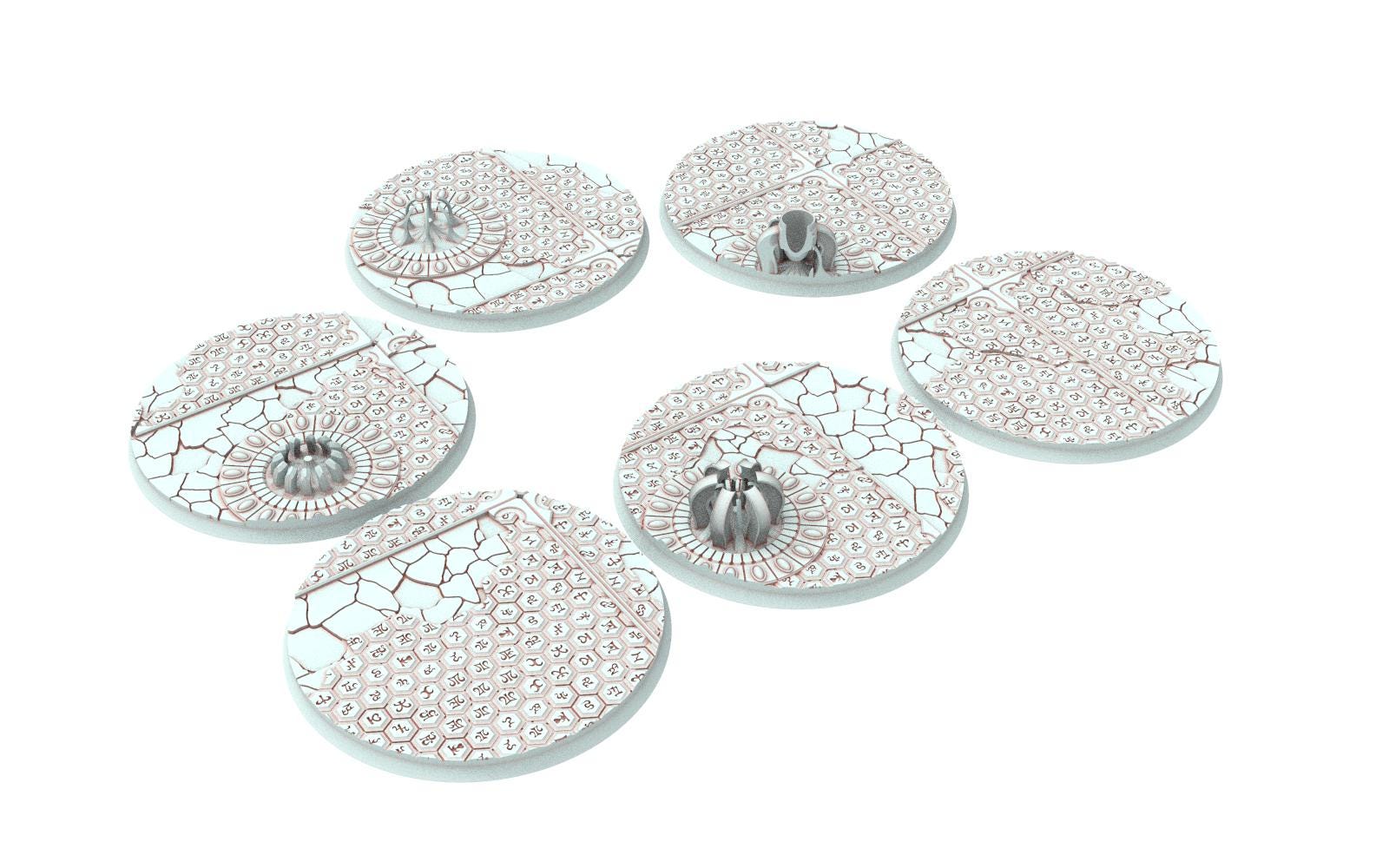 Dark City - Textured Round Bases, lot of 25mm to 160mm DRKCT Eldar space fantasy elves runic ground set 6 usable for warmachine, wargame...