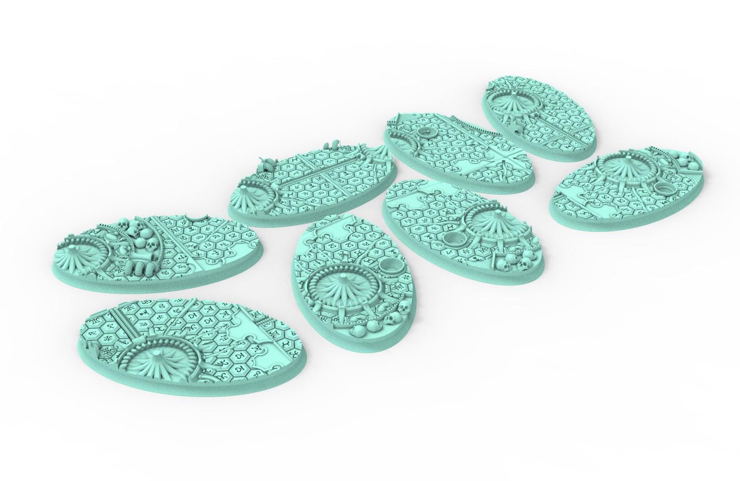 Dark City - Textured Oval Bases, lot of 60mm à 170mm, DRKCT Eldar space fantasy elves runic ground set 5 usable for warmachine, wargame...