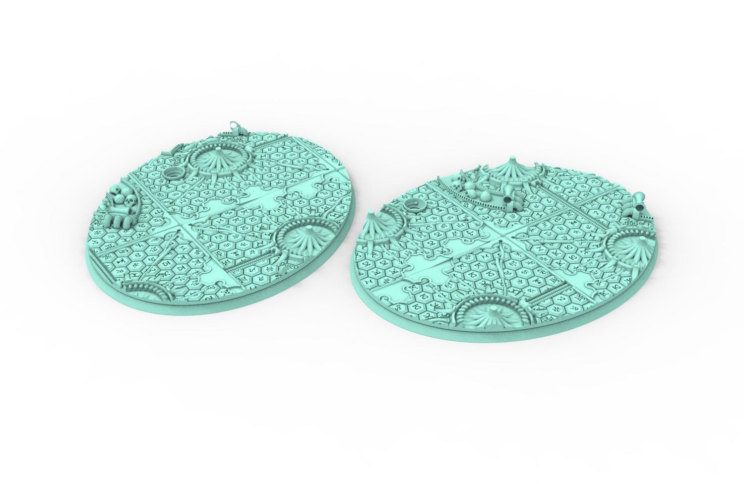 Dark City - Textured Oval Bases, lot of 60mm à 170mm, DRKCT Eldar space fantasy elves runic ground set 5 usable for warmachine, wargame...