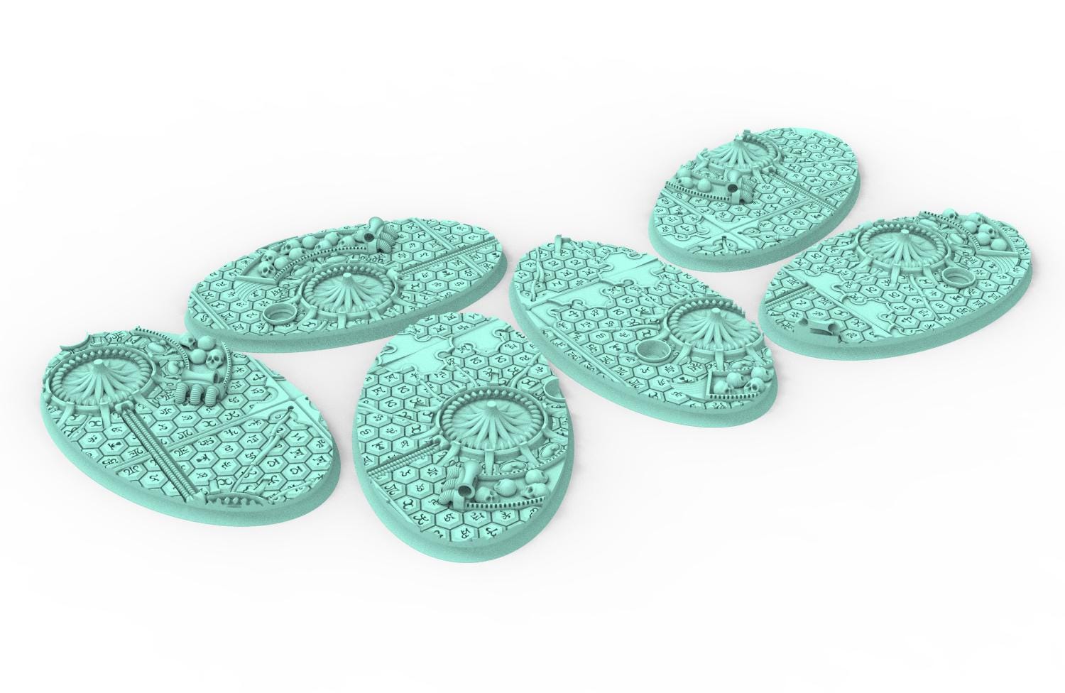 Dark City - Textured Oval Bases, lot of 60mm à 170mm, DRKCT Eldar space fantasy elves runic ground set 5 usable for warmachine, wargame...