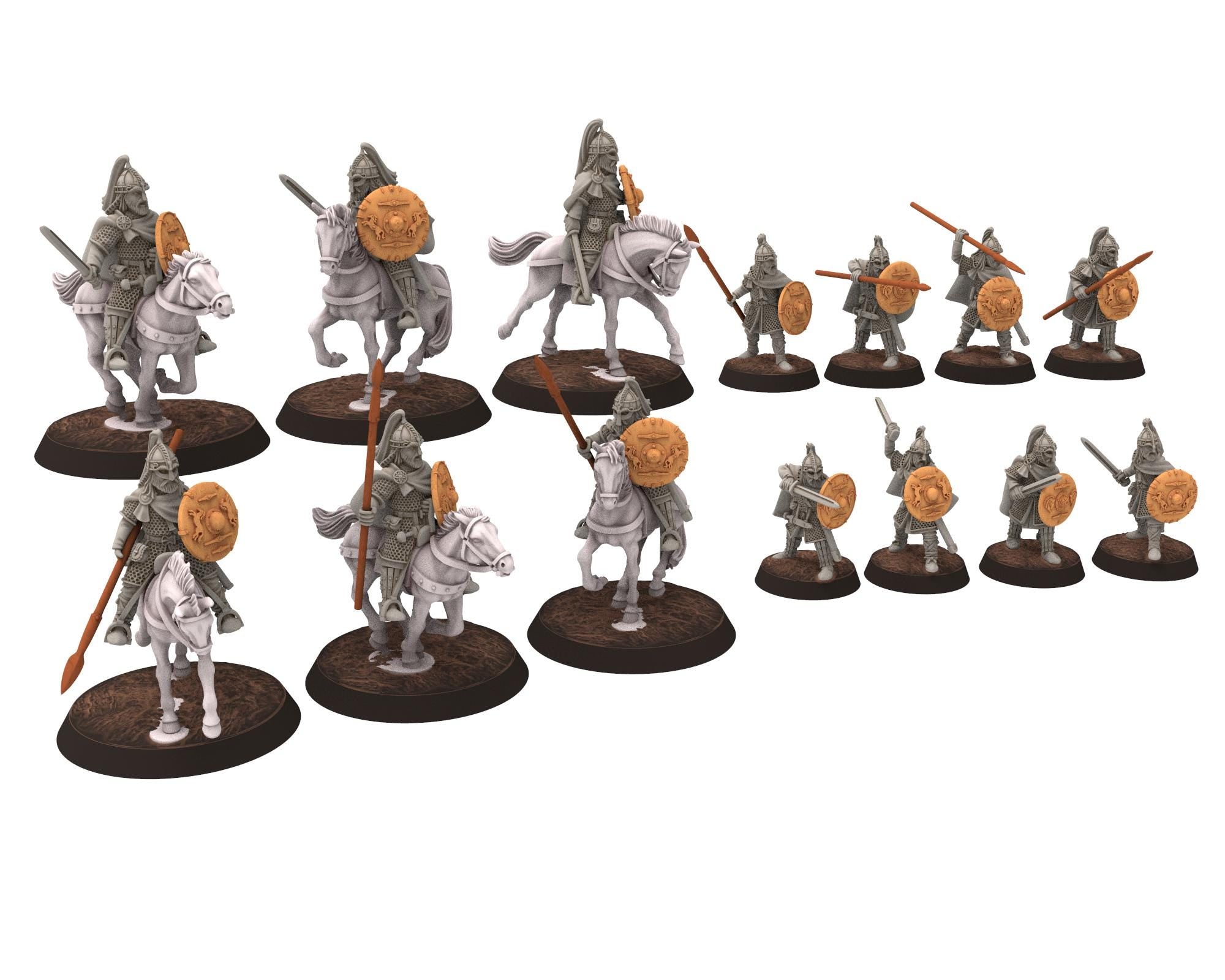 Rohan - Royal Bodyguards Spearmen on foot, Knight of Rohan, the Horse-lords of the mark, minis for wargame D&D, Lotr... Medbury miniatures