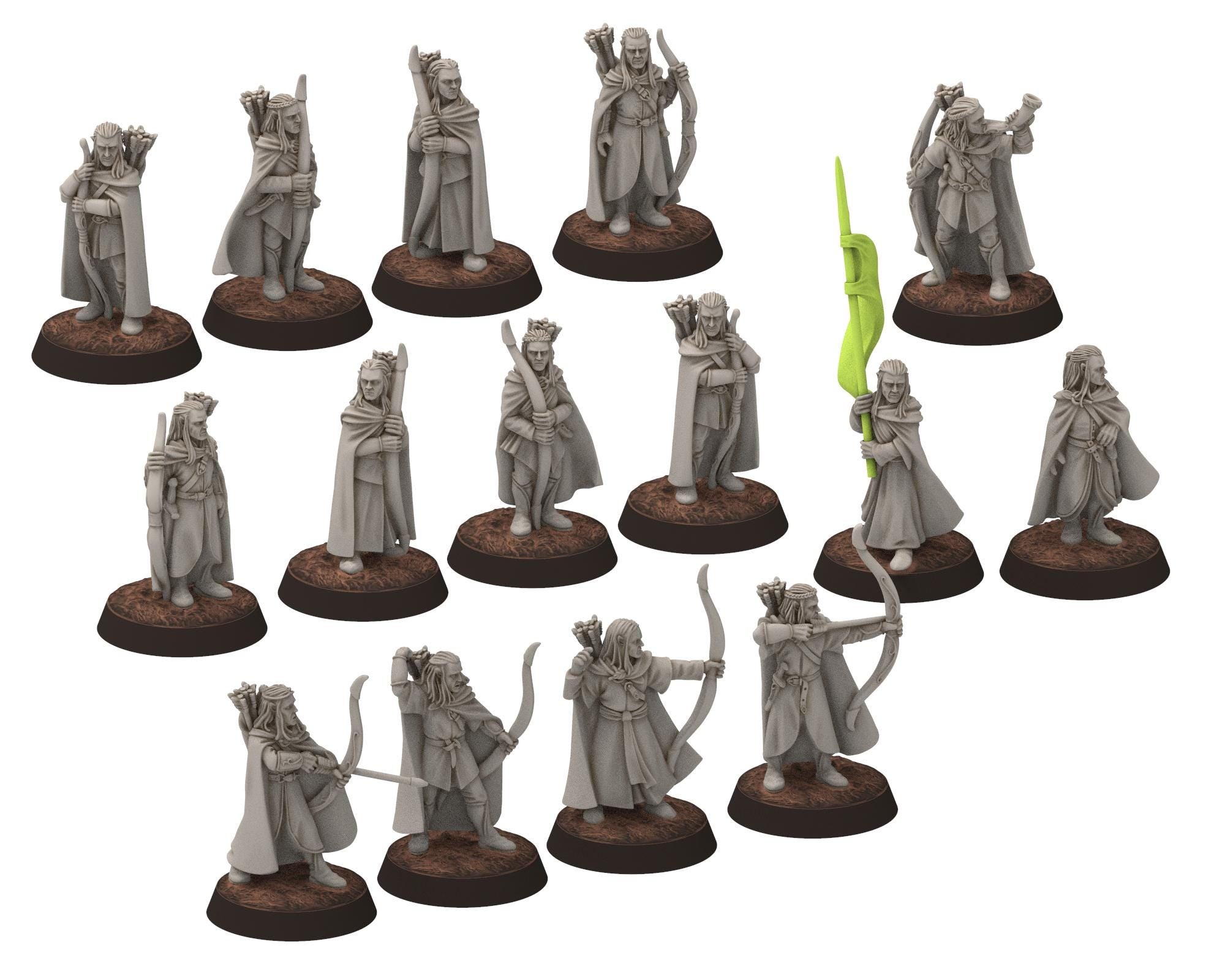 Darkwood - Elven Milita with Bows, Full unit, Sylvan Eldar Kingdom, Middle rings miniatures for wargame D&D, LOTR, Medbury miniatures
