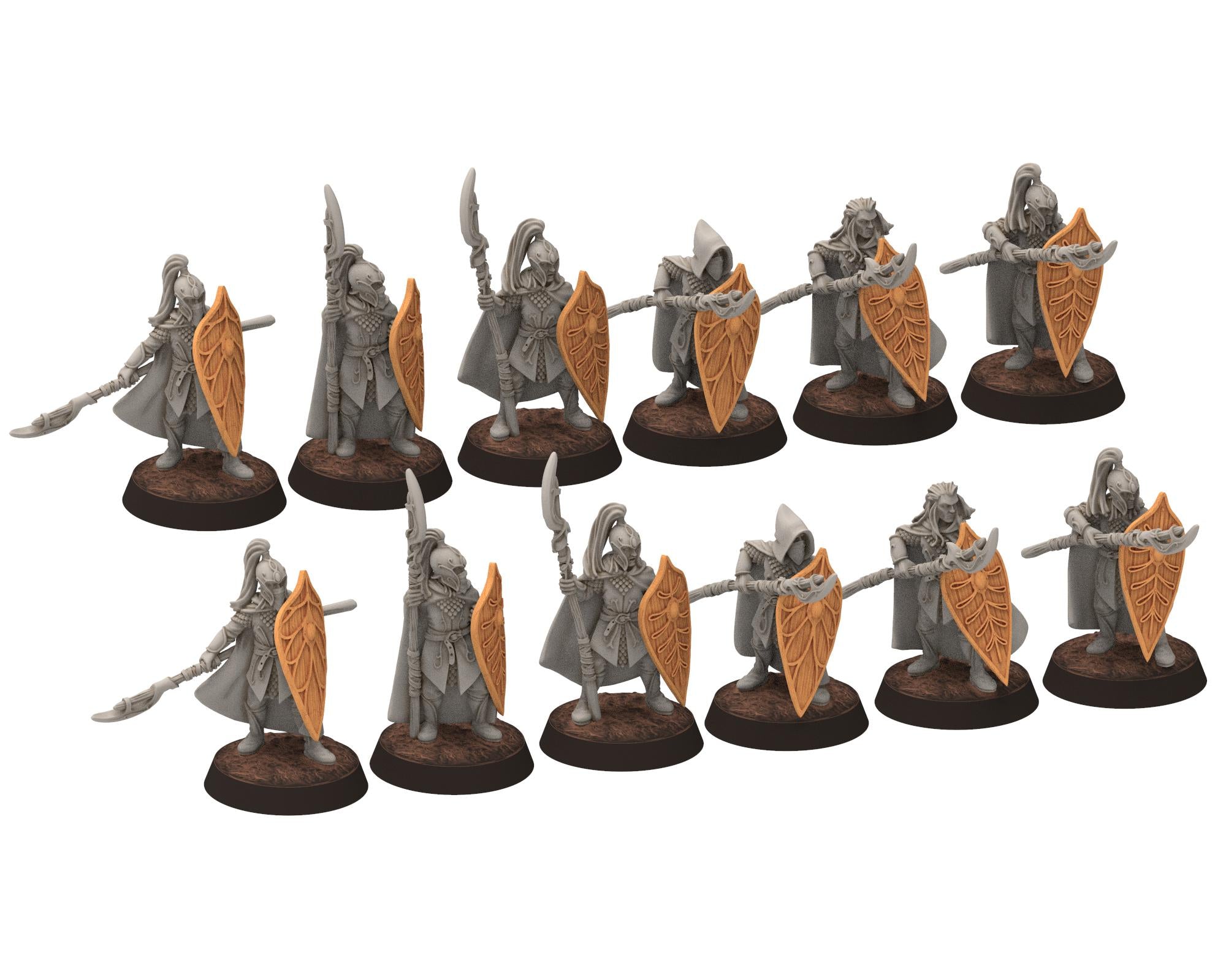 Darkwood - Wood Elf spearmen with shields, Sylvan Eldar Kingdom, Middle rings miniatures for wargame D&D, LOTR, Medbury miniatures
