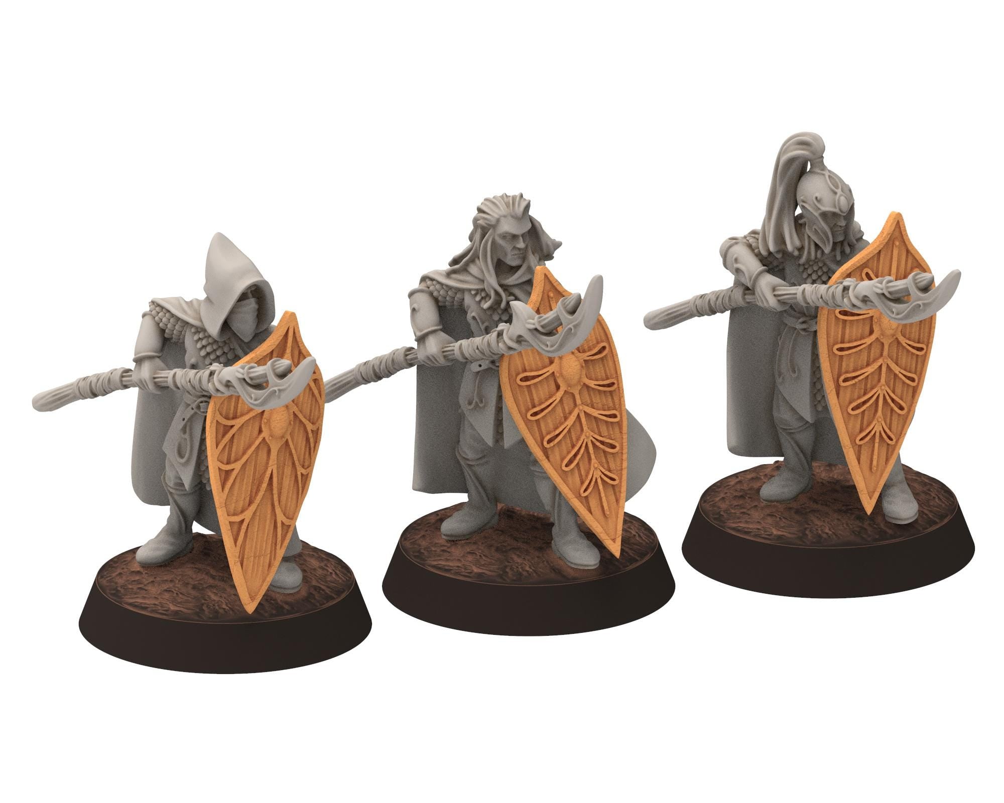 Darkwood - Wood Elf spearmen with shields, Sylvan Eldar Kingdom, Middle rings miniatures for wargame D&D, LOTR, Medbury miniatures