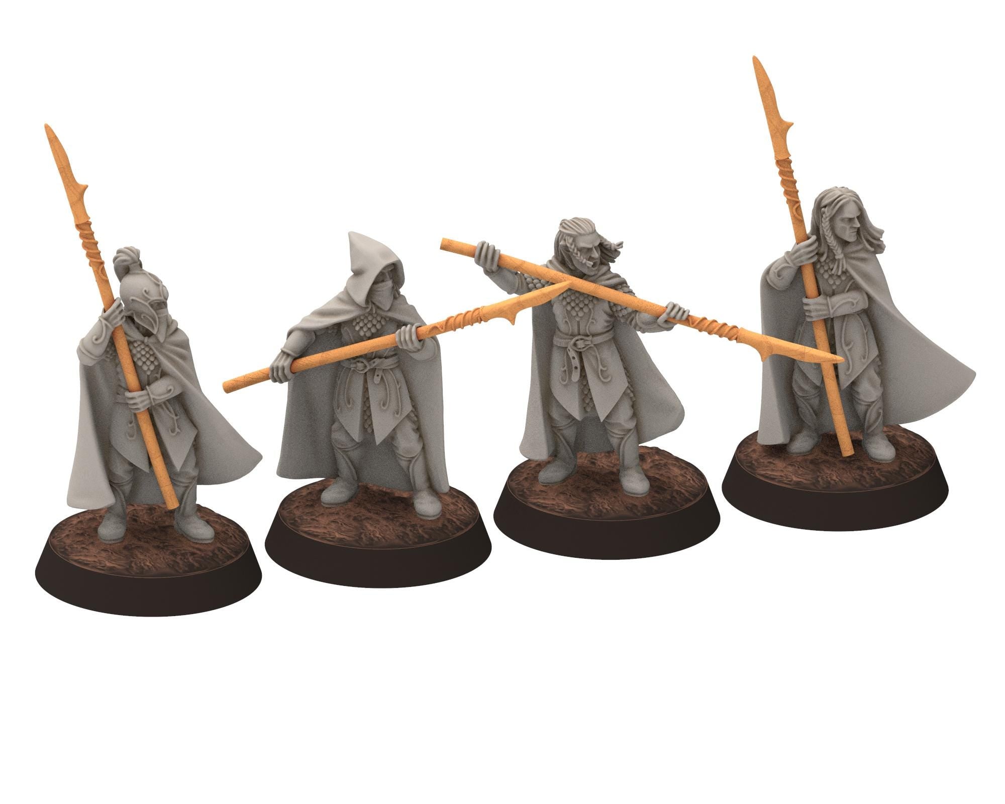 Darkwood - Wood Elf spearmen V2, Sylvan Eldar Kingdom, Middle rings miniatures for wargame D&D, LOTR, Medbury miniatures