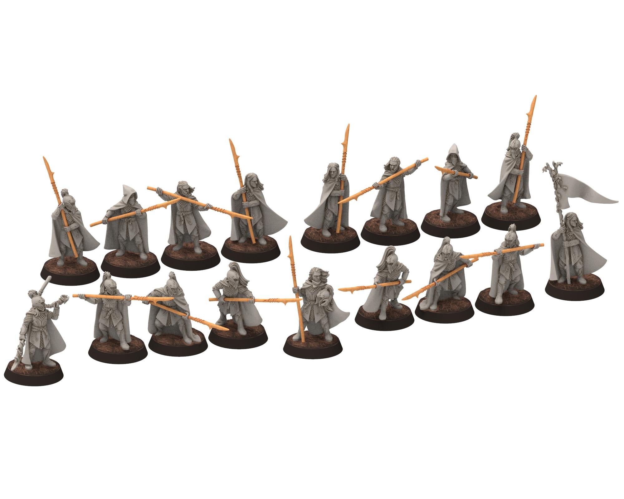 Darkwood - Wood Elf spearmen V2, Sylvan Eldar Kingdom, Middle rings miniatures for wargame D&D, LOTR, Medbury miniatures
