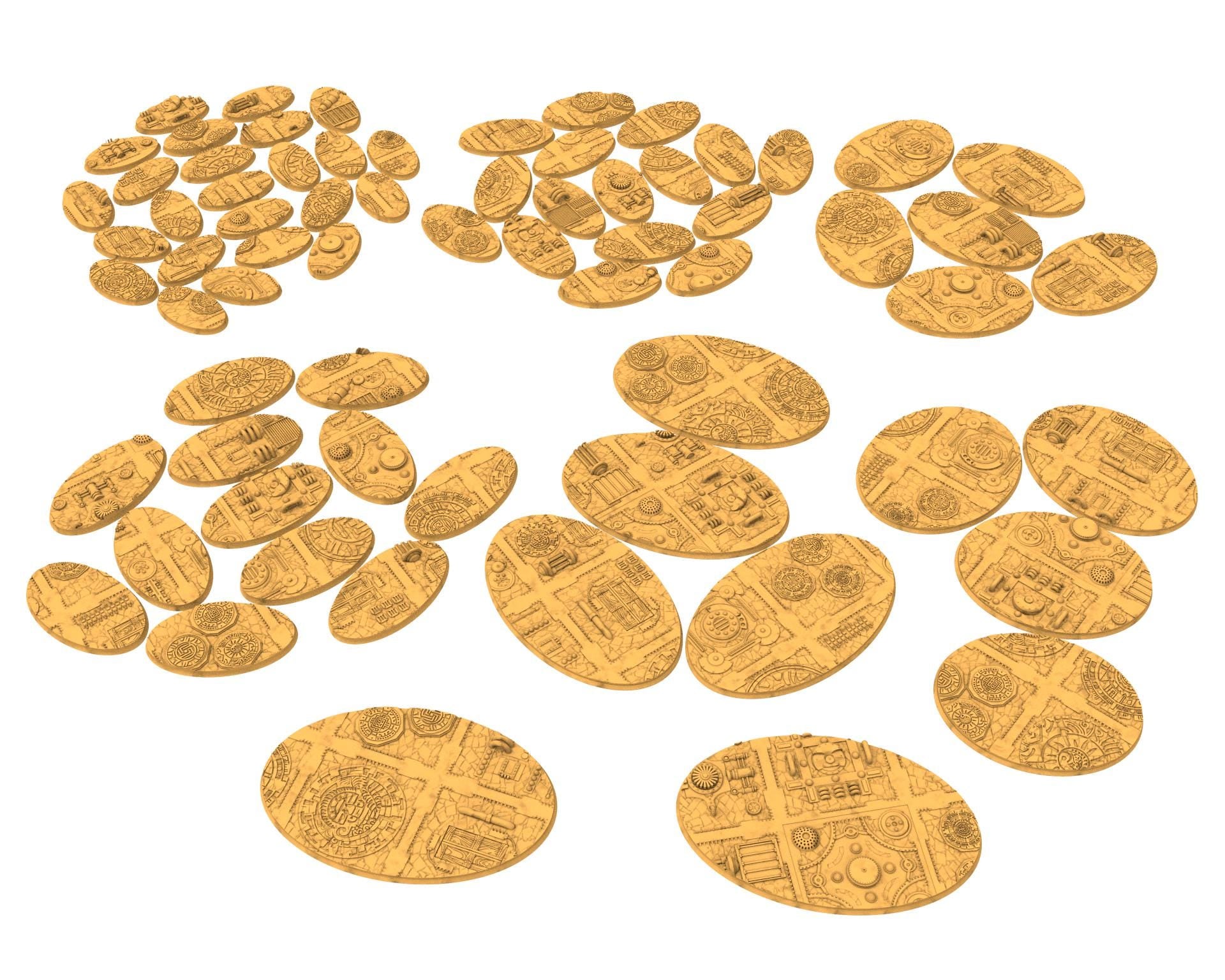 Comercial outpost - Textured Oval Bases, lot of 60mm to 170mm CMRCL set 2 usable for warmachine, wargame...