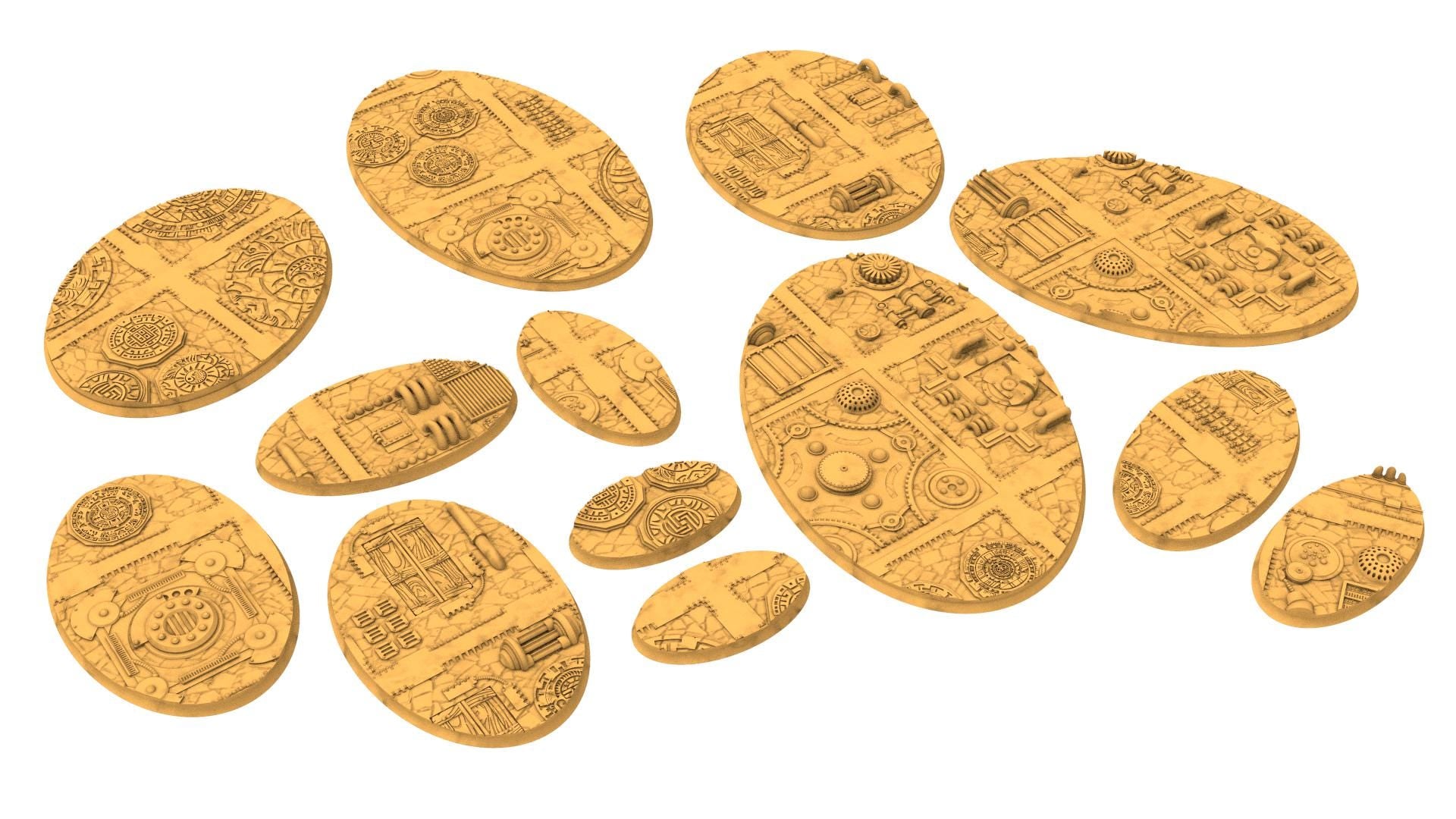 Comercial outpost - Textured Oval Bases, lot of 60mm to 170mm CMRCL set 2 usable for warmachine, wargame...