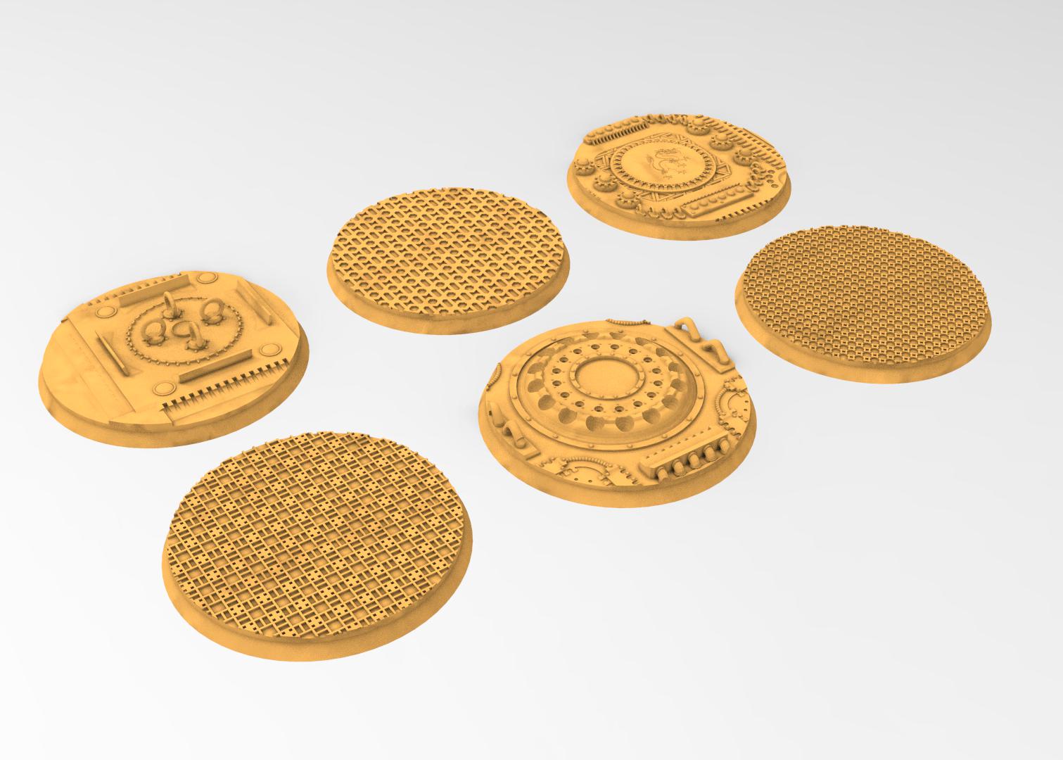 Comercial outpost - Textured Round Bases, lot of 25mm to 160mm CMRCL set 1 usable for warmachine, wargame...