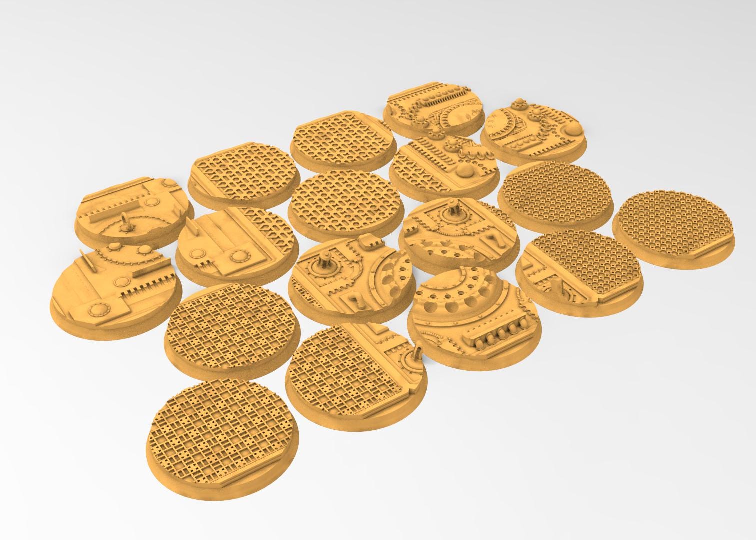 Comercial outpost - Textured Round Bases, lot of 25mm to 160mm CMRCL set 1 usable for warmachine, wargame...