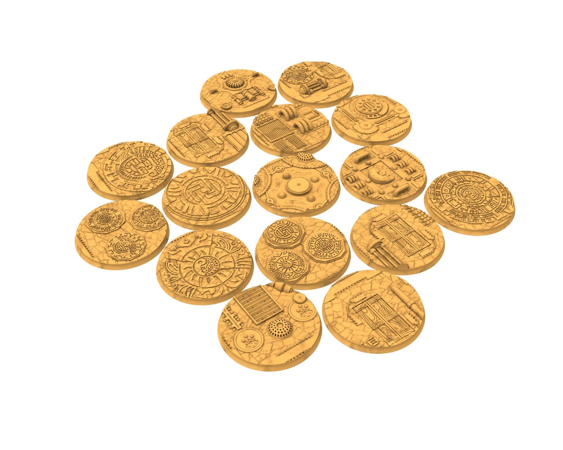 Comercial outpost - Textured Round Bases, lot of 25mm to 160mm CMRCL set 2 usable for warmachine, wargame...