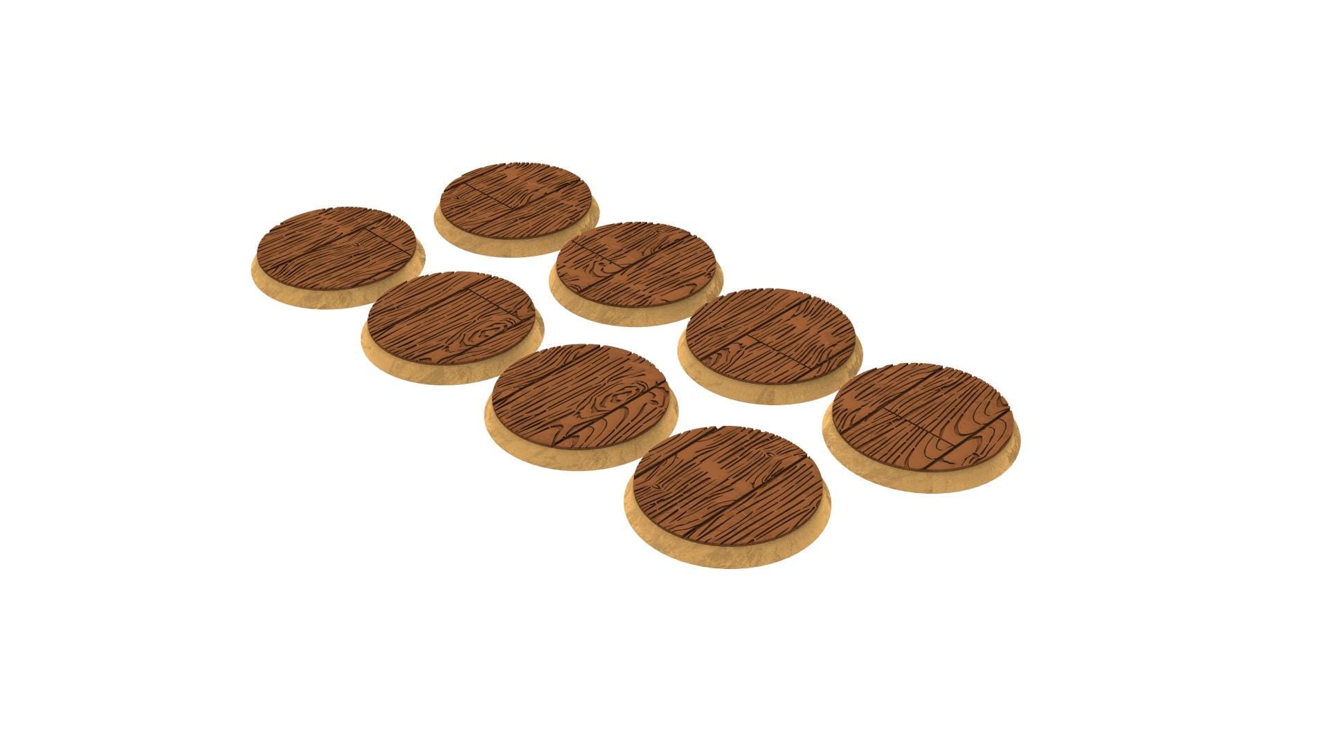 Civil - Textured Round Bases, lot of 25mm to 130mm wooden ship wood usable for Oldhammer, saga, age of sigmar, confrontation, wargame...