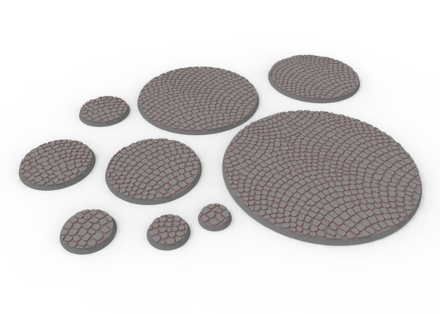 Civil - Textured Round Bases, lot of 25mm to 130mm pavement usable for Oldhammer, saga, age of sigmar, confrontation, wargame...