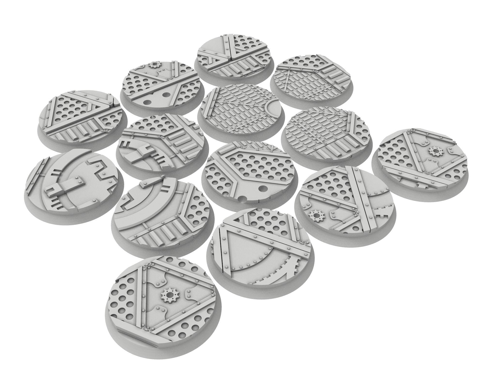 Military Base - Textured Round Bases, lot of 25mm to 160mm MILBS set Metalic industrial ground usable for warmachine, wargame...