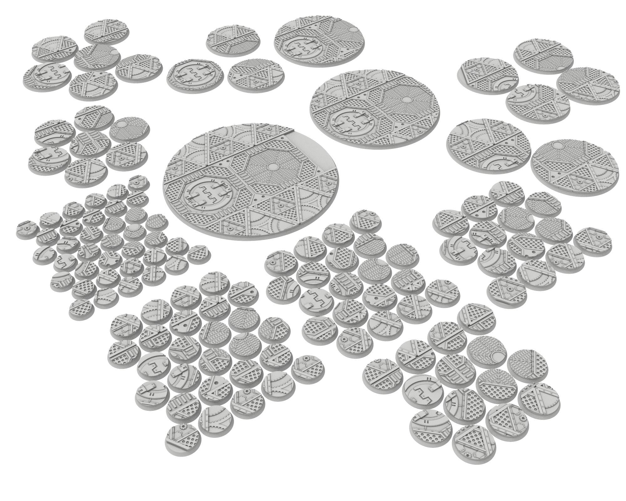 Military Base - Textured Round Bases, lot of 25mm to 160mm MILBS set Metalic industrial ground usable for warmachine, wargame...