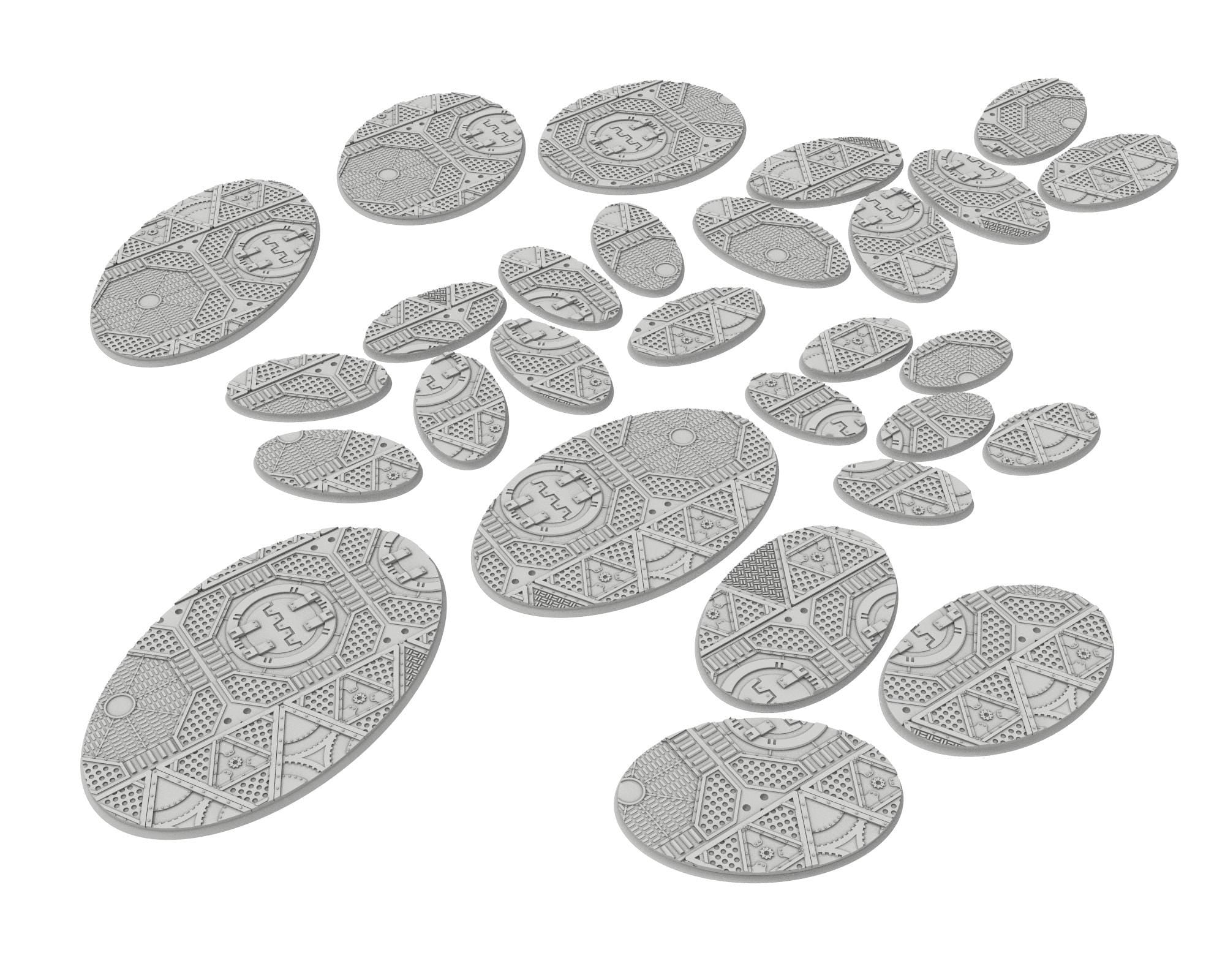 Military Base - Textured Oval Bases, lot of 60mm to 170mm MILBS set Metalic usable for warmachine, wargame...