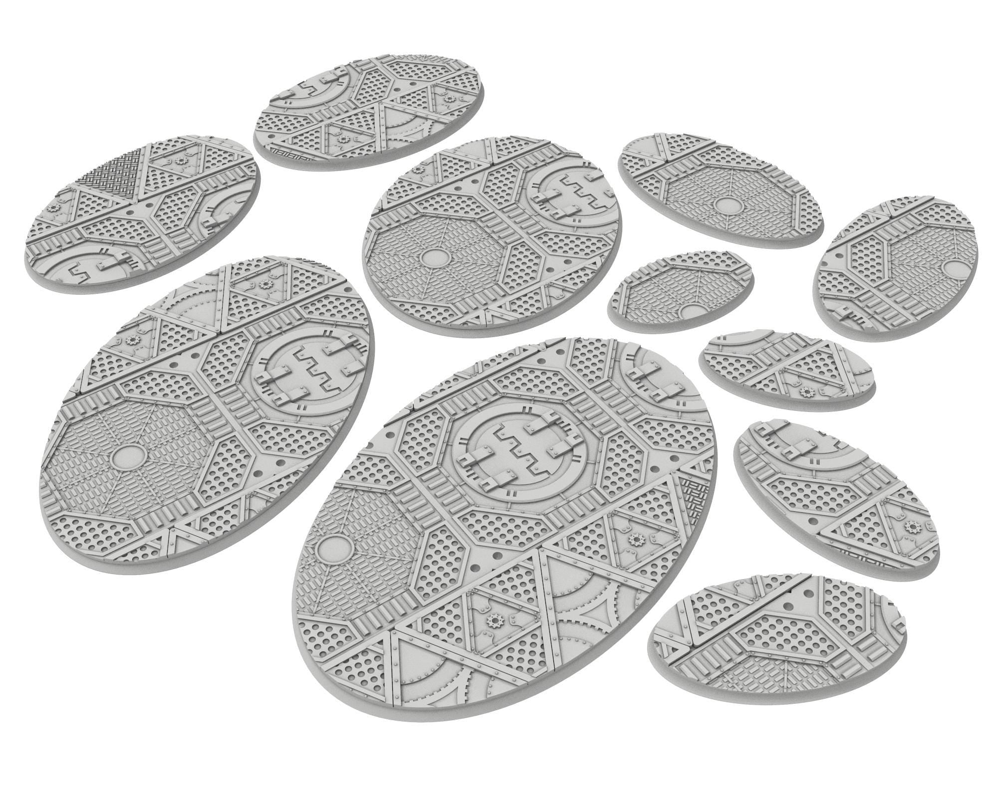 Military Base - Textured Oval Bases, lot of 60mm to 170mm MILBS set Metalic usable for warmachine, wargame...