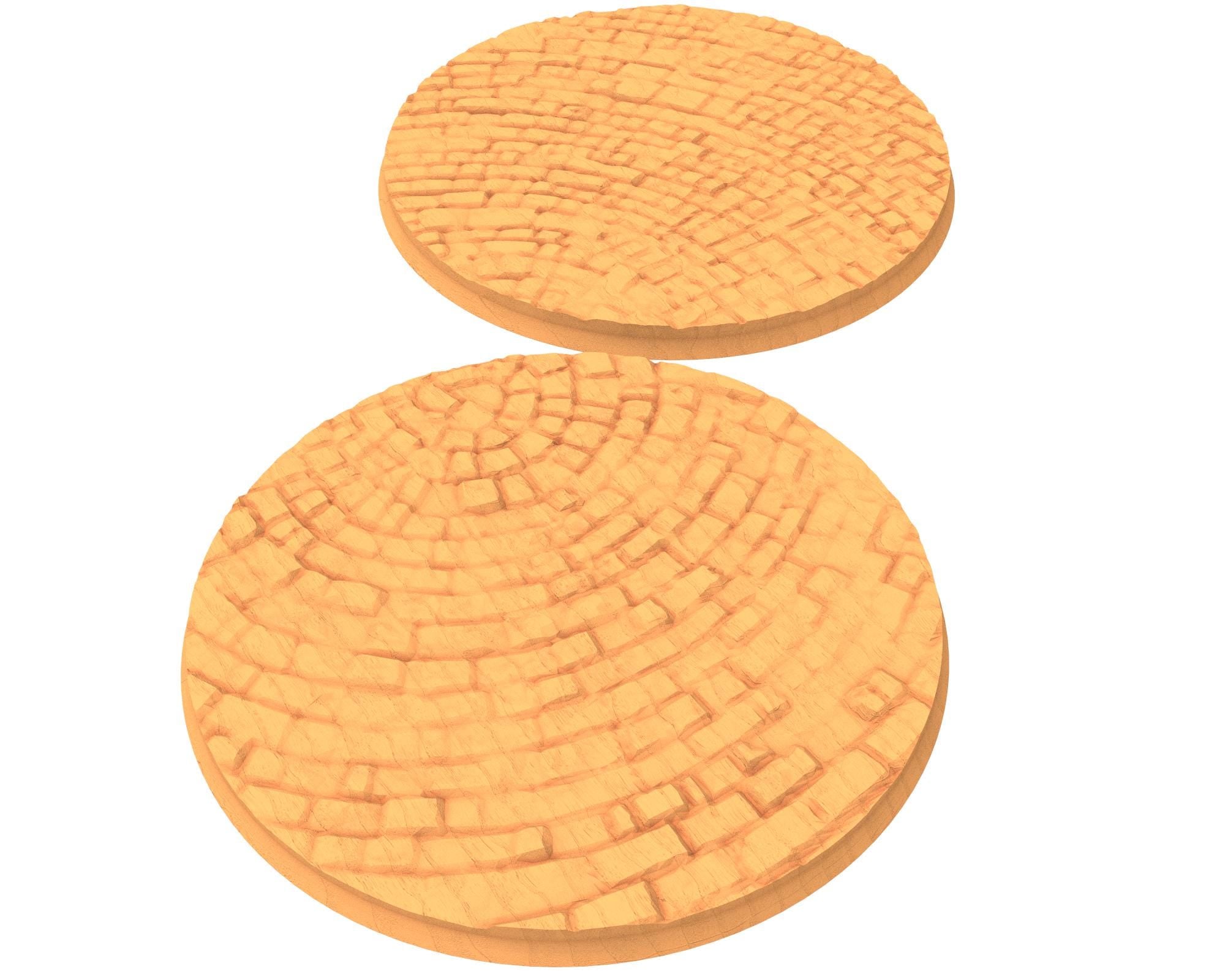 Tenkyo - Textured Round Bases, lot of 25mm to 160mm Pavement TNKYO set 1 usable for warmachine, wargame...