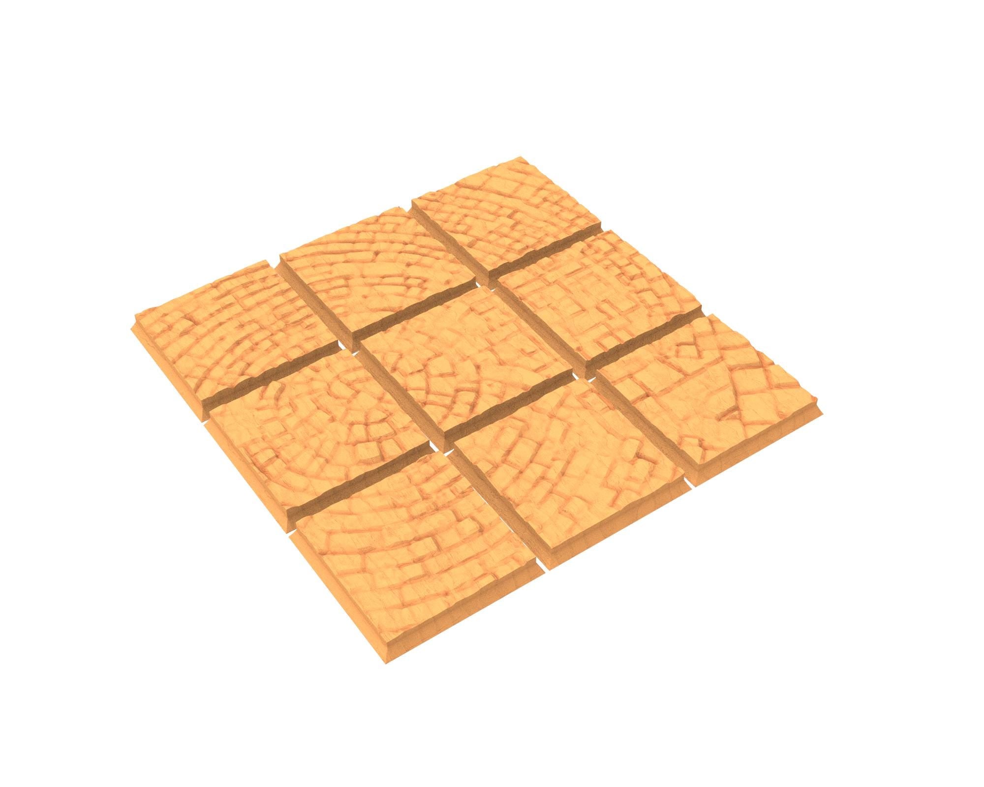 Tenkyo - Textured Square Bases, lot 20mm to 100mm Pavement TNKYO set 1 usable for Oldhammer, 9th age, King of war, Confrontation, wargame...