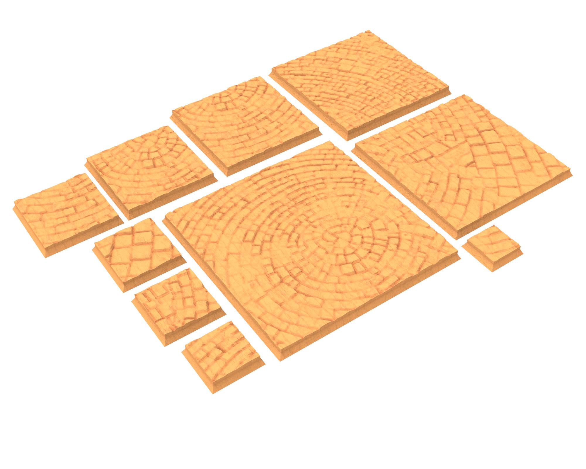 Tenkyo - Textured Square Bases, lot 20mm to 100mm Pavement TNKYO set 1 usable for Oldhammer, 9th age, King of war, Confrontation, wargame...