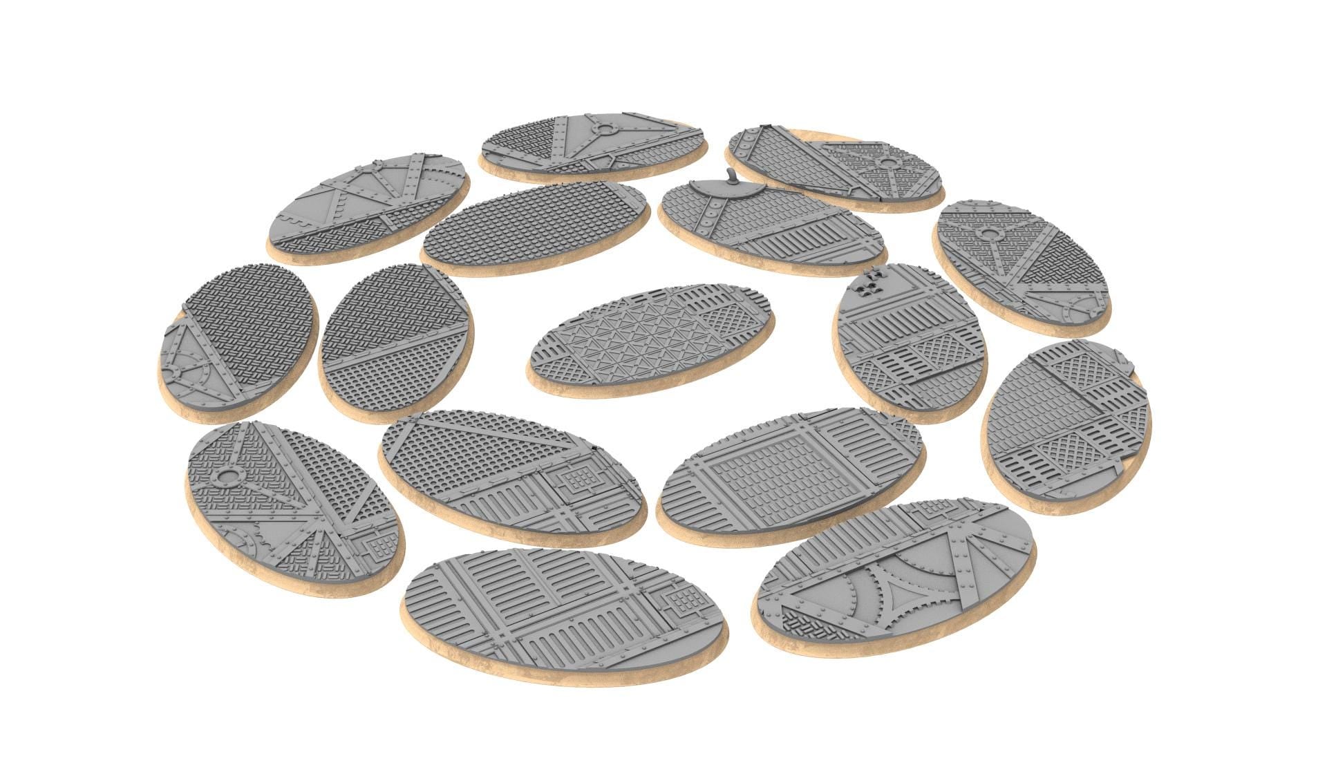 Industrial - Textured Oval Bases, lot of 60mm to 170mm INDRV Factory ground usable for warmachine, wargame...