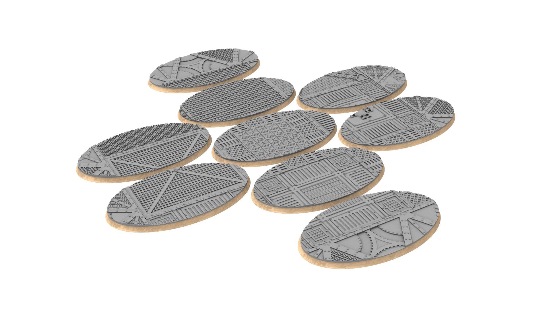 Industrial - Textured Oval Bases, lot of 60mm to 170mm INDRV Factory ground usable for warmachine, wargame...