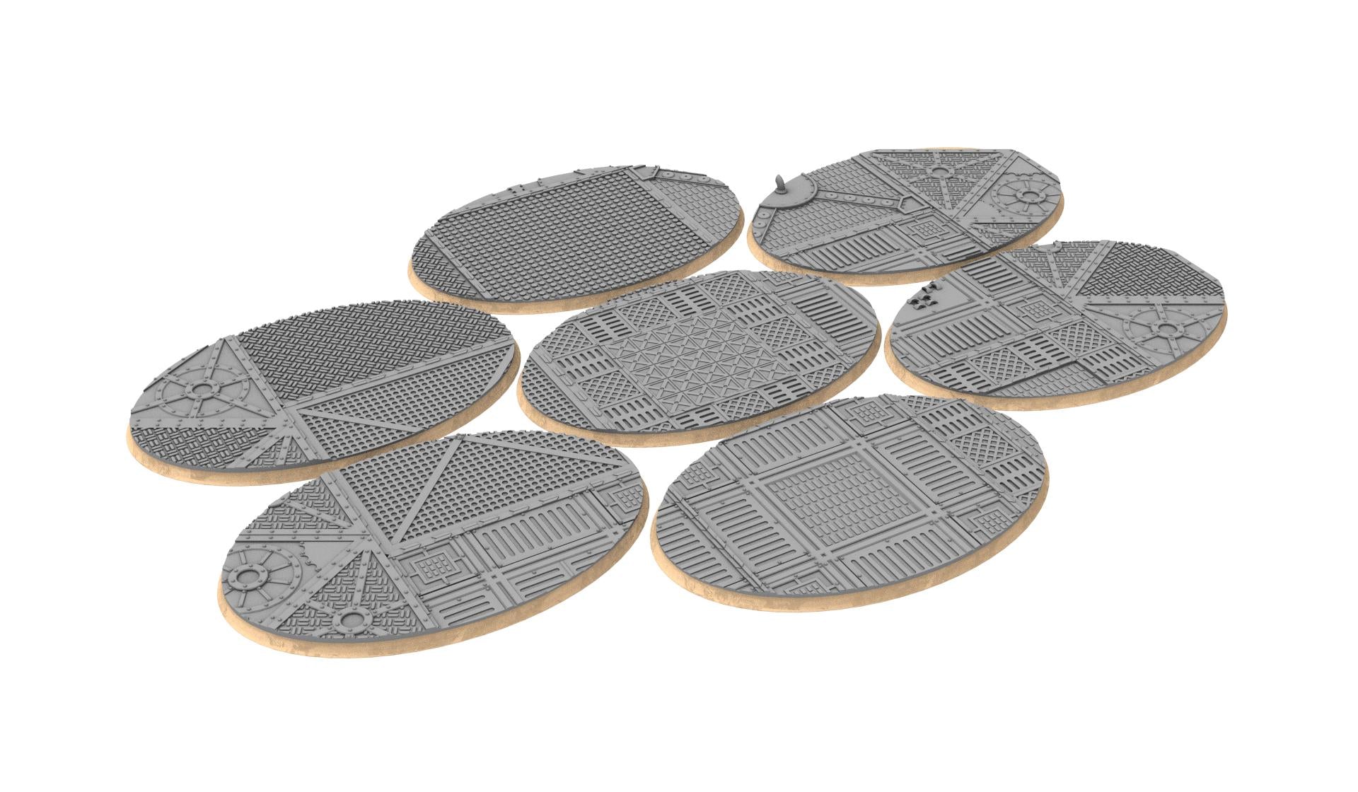 Industrial - Textured Oval Bases, lot of 60mm to 170mm INDRV Factory ground usable for warmachine, wargame...