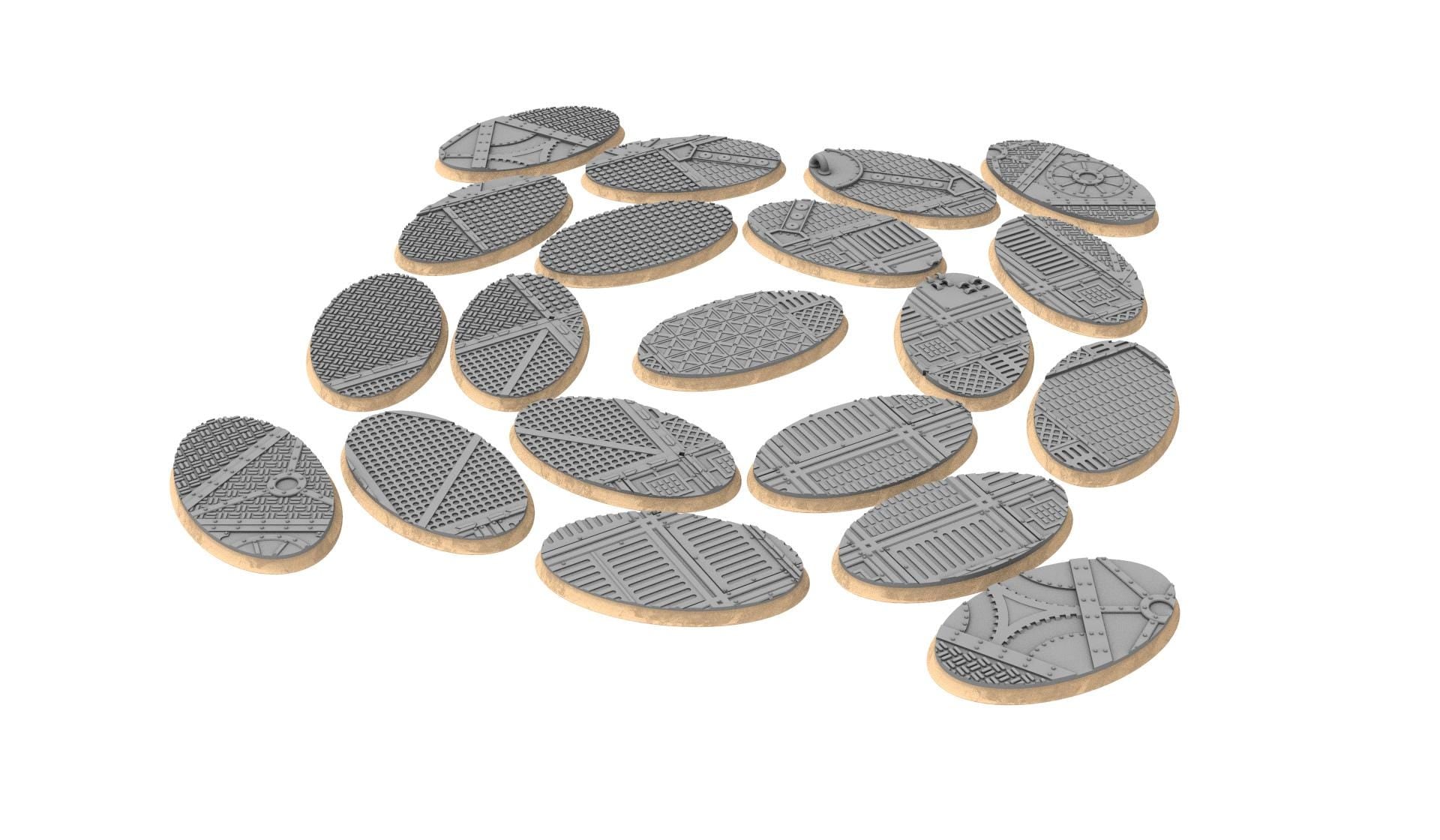 Industrial - Textured Oval Bases, lot of 60mm to 170mm INDRV Factory ground usable for warmachine, wargame...