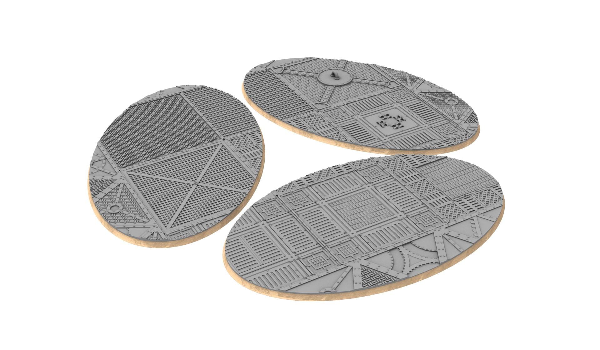 Industrial - Textured Oval Bases, lot of 60mm to 170mm INDRV Factory ground usable for warmachine, wargame...