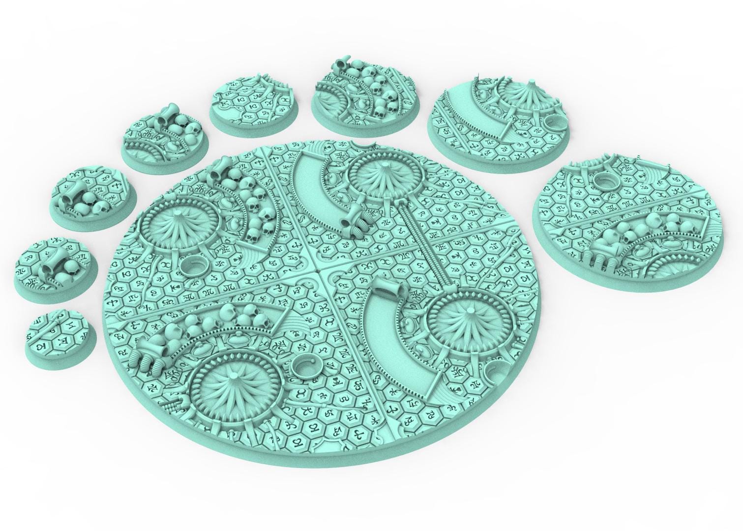 Dark City - Lot of 25mm to 64mm round bases & textures dark city usable for saga, confrontation, wargame...