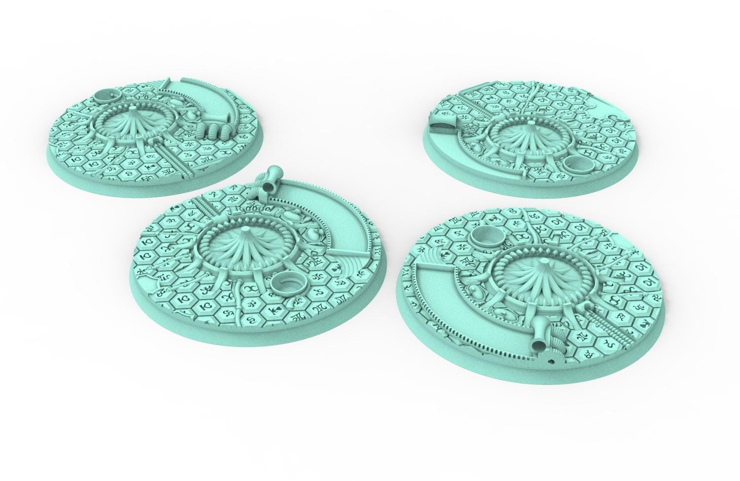 Dark City - Textured Round Bases, lot of 25mm to 160mm DRKCT Eldar space fantasy elves runic ground set 4 usable for warmachine, wargame...