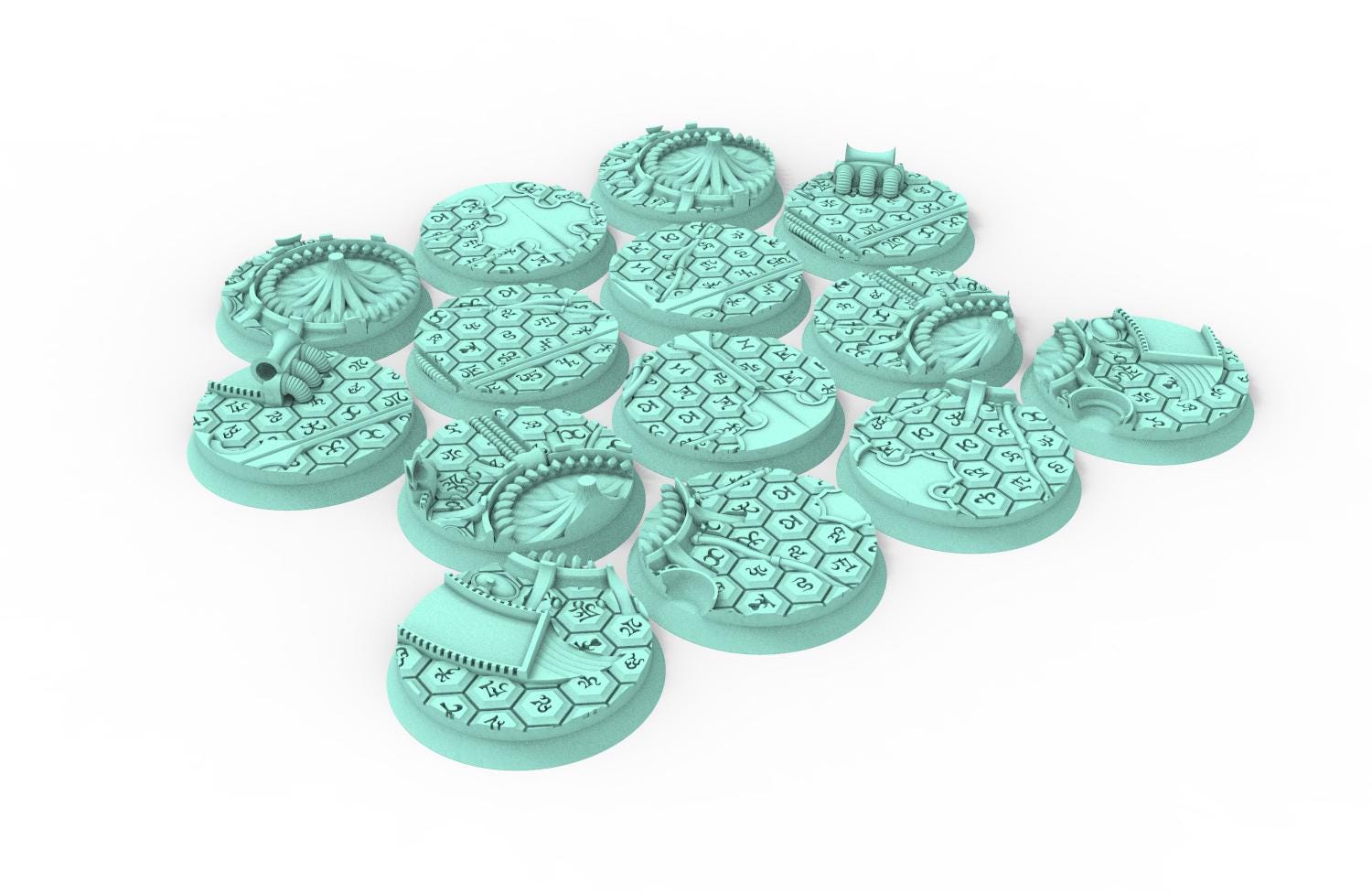 Dark City - Textured Round Bases, lot of 25mm to 160mm DRKCT Eldar space fantasy elves runic ground set 4 usable for warmachine, wargame...