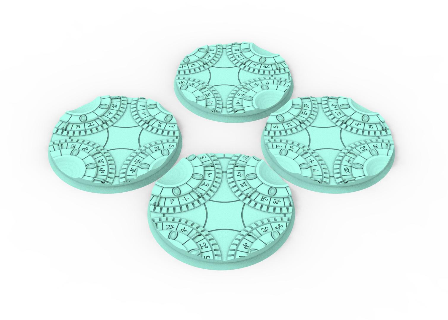 Dark City - Textured Round Bases, lot of 25mm to 160mm DRKCT Eldar space fantasy elves runic ground set 3 usable for warmachine, wargame...