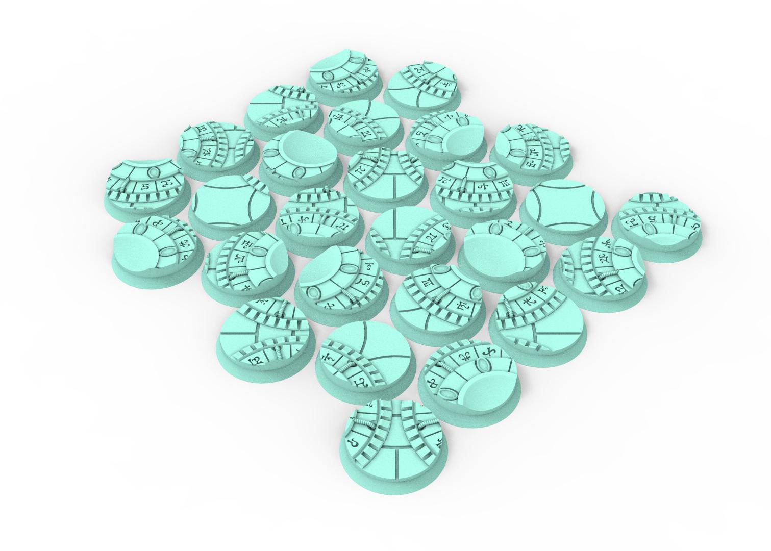 Dark City - Textured Round Bases, lot of 25mm to 160mm DRKCT Eldar space fantasy elves runic ground set 3 usable for warmachine, wargame...