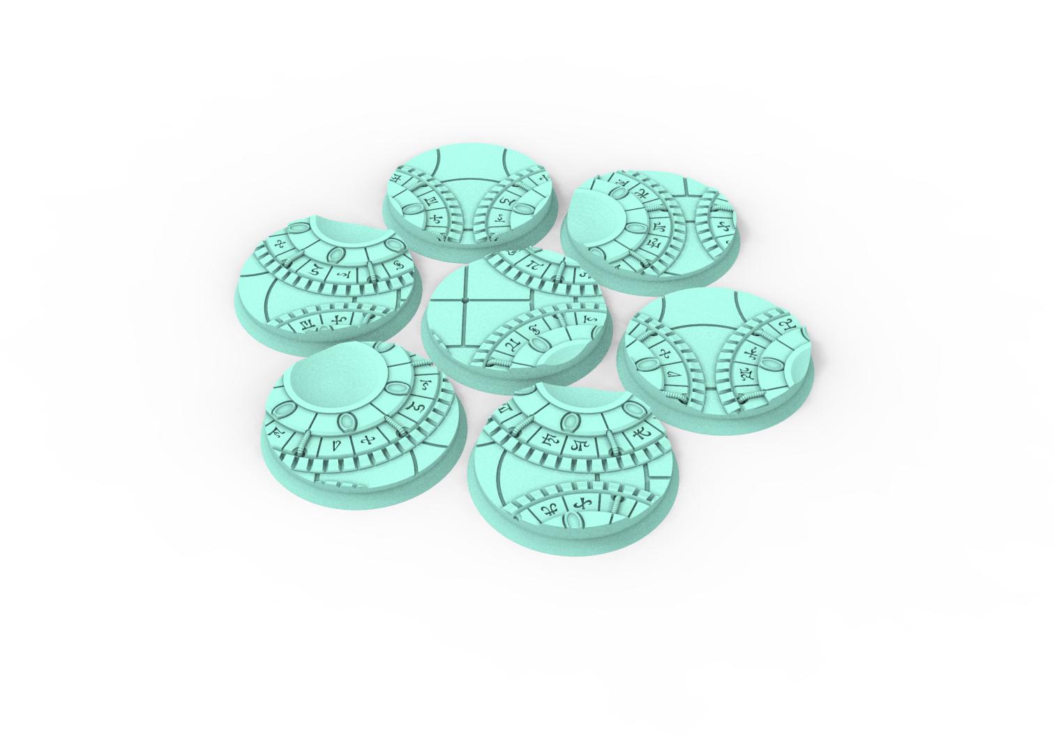 Dark City - Textured Round Bases, lot of 25mm to 160mm DRKCT Eldar space fantasy elves runic ground set 3 usable for warmachine, wargame...